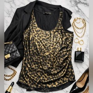 Metallic Leopard Print Tank Top Black Gold Camisole size Medium NWOT Y2K Party